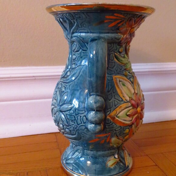 Vintage blue/gold H. Bequet Belgium quaregnon vase number 408, Mint Condition 50 - Picture 4 of 12